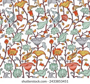 kalamkari floral vector. seamless kalamkari pattern, digital pattern, textile design