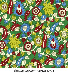 Kalamkari Flowers Seamless Pattern Background Printing Stock Vector ...