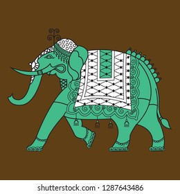 Kalamkari Indian traditional art on linen fabrics. holy cow design on the different background 
