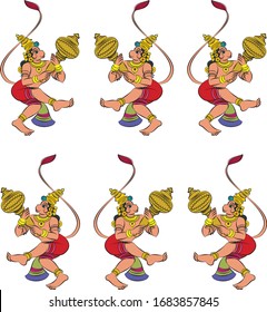 Kalamkari Indian traditional art on linen fabrics. Lord Hanuman in fighting pose, designs for textile printing
