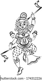 KALAMKARI Indian traditional folk art on linen fabrics. beautiful dancers, for textile printing