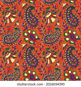 Kalamkari Pattern, Out line For Saree , Kalamkari.