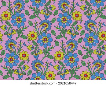 Kalamkari Nahtlose Muster für Hintergrund und Druck auf Stoff, Kalamkari nahtlos, Kalamkari.