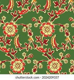 Kalamkari Seamless Pattern Back Ground Printing Stock Vector (Royalty ...