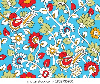 Kalamkari Seamless Patterns For Background Or Printing On Fabric