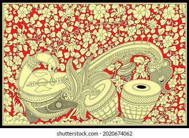 Kalamkari Swan Outline Art For Wallpaper or Background, Kalamkari 