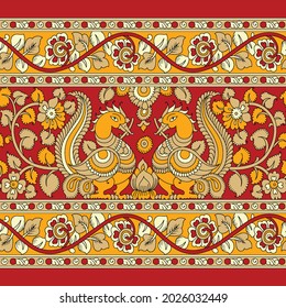Kalamkari Swans border, Swans Out line Border For Saree , Swans Kalamkari.