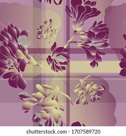 Kalanchoe. Leaves. Vegetation. Flower. Seamless vector pattern with flowers, lines and geometry. Hand drawing.