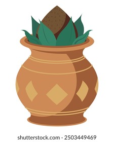 kalash with coconut and mango leaf isolated
