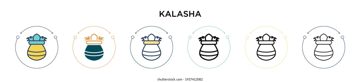 Kalasha icon in filled, thin line, outline and stroke style. Vector illustration of two colored and black kalasha vector icons designs can be used for mobile, ui, web