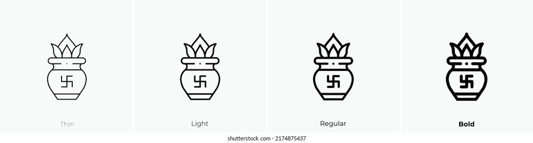 kalasha icon. Thin, Light Regular And Bold style design isolated on white background