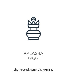 Kalasha icon. Thin linear kalasha outline icon isolated on white background from religion collection. Line vector sign, symbol for web and mobile