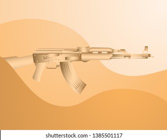 Kalashnikov assault rifle in the desert — vector illustration