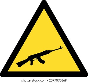 Kalashnikov gun warning icon with flat style. Isolated vector kalashnikov gun warning icon image on a white background.