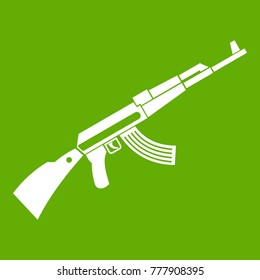 Kalashnikov machine icon white isolated on green background. Vector illustration