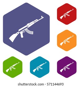 Kalashnikov machine icons set rhombus in different colors isolated on white background