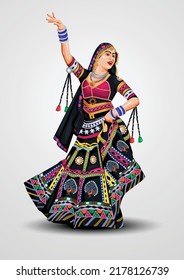 Kalbeliya Indian Traditional dress of Rajastan with cultural dance by cute girl. vector illustration