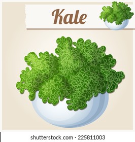 Kale in bowl. Detailed Vector Icon. Series of food and drink and ingredients for cooking.