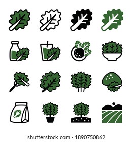 Kale icon set superfood vegetable hand drawn icons