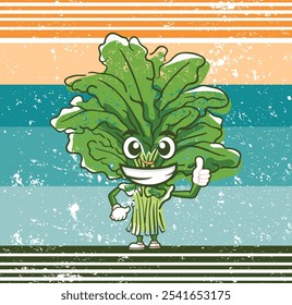 Kale poster design with healthy vegetable design vector cartoon kale mascot for t shirt print and background wallpaper