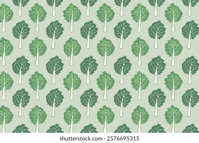 Kale vegetable seamless pattern. Vector illustration. Hand drawn style.