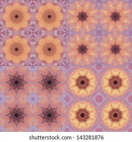 Kaleidoscope abstract colorful patterns set. Orange-Violet.