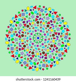 Kaleidoscope. Abstract colorful triangle design on a green background . Vector illustration.