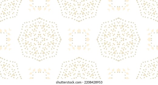 Kaleidoscope Abstract Pattern. Symmetry Texture. Ceramic Geo Tile. Vector Seamless Ornament. Ivory Decorative Ethnic Boho Print. Coconut Artistic Surface Pattern. Bohemian Geometric Print.