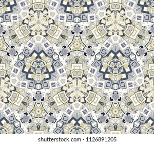 Kaleidoscope abstract seamless pattern, background. Composed of color geometric shapes. Useful as design element for texture and artistic compositions.