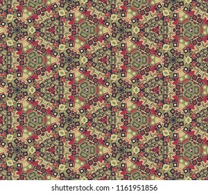 Kaleidoscope abstract seamless pattern, background. Composed of colored geometric shapes. Useful as design element for texture and artistic compositions.
