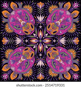 kaleidoscope animal indian rhinoceros artistic tile repeat illustration background wallpaper seamless pattern repeat print textile fabric vector artwork