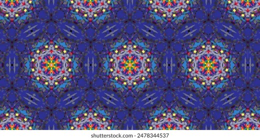 Kaleidoskop Hintergrund, abstraktes Mandala. Schönes buntes Kaleidoskop nahtloses Muster. Nahtlose Kaleidoskop-Textur, einzigartiges Design voller Farben.