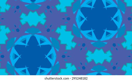 Kaleidoscope background as blue seamless pattern with star shapes