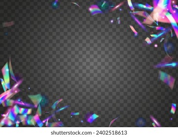Kaleidoscope Background. Festive Art. Violet Retro Glitter. Party Design. Iridescent Texture. Disco Prismatic Decoration. Light Tinsel. Fantasy Foil. Blue Kaleidoscope Background