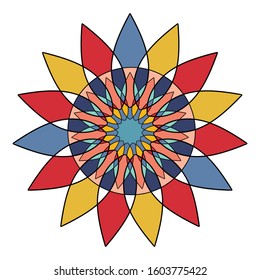 Kaleidoscope boho flower is an ethnic Indian symbol for the backgrounds. Ethnic pattern. Vector illustration
