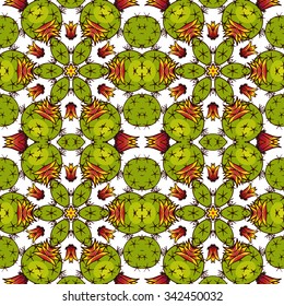 Kaleidoscope of cactus. Rich vintage seamless pattern in bo ho style.