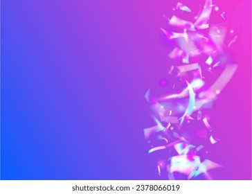 Kaleidoscope Confetti. Fantasy Art. Falling Tinsel. Party Design. Disco Carnaval Gradient. Pink Shiny Sparkles. Bright Foil. Cristal Effect. Blue Kaleidoscope Confetti