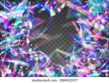 Kaleidoscope Confetti. Iridescent Glare. Disco Carnaval Backdrop. Glamour Foil. Light Sparkles. Digital Art. Shiny Flyer. Purple Metal Background. Blue Kaleidoscope Confetti