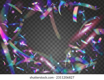 Kaleidoscope Effect. Bokeh Background. Laser Banner. Violet Party Tinsel. Luxury Foil. Glitch Texture. Digital Art. Disco Prismatic Illustration. Pink Kaleidoscope Effect
