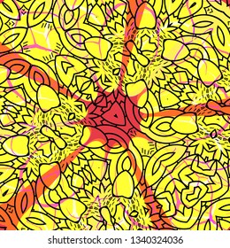Kaleidoscope fancy pattern yellow and red. Mosaic texture. - Vector