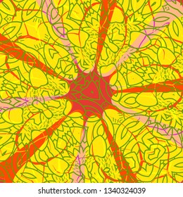 Kaleidoscope fancy pattern yellow and red, pink. Mosaic texture. - Vector
