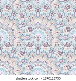 Kaleidoscope floral seamless ornament. Arabic folk vector graphic design. Weave boho kaleidoscope geometric seamless pattern. Interior decoration print.