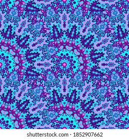 Kaleidoscope floral seamless ornament. Indian folk vector composition. Lace arabesque kaleidoscope geometric seamless pattern. Summer swimwear print.