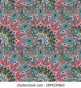 Kaleidoscope floral seamless ornament. Turkish ethnic vector composition. Weave modern chakra geometric seamless pattern. Scarf fashion print.
