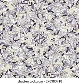 Kaleidoscope flower. Seamless floral pattern. Iris flower vector illustration. Line art abstract.