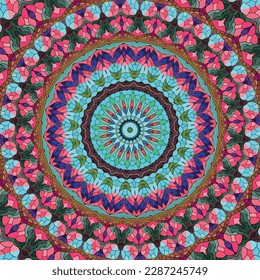 Un caleidoscopio de flores y hojas Fondo del patrón