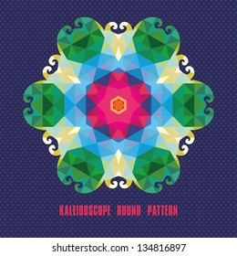 Kaleidoscope geometric dark round pattern. Abstract vector background