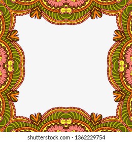 Kaleidoscope geometric frame. Abstract vintage ethnic colorful frame.  Mosaic  ornamental  vector background. eps10
