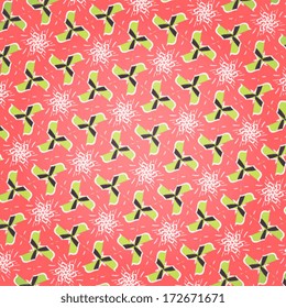 Kaleidoscope geometric seamless pattern. Flower texture background.Red floral texture  pattern. Crackle colorful pattern. Vector illustration. Eps 10