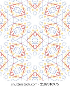 Patrón geométrico sin costuras de Kaleidoscope. Ilustración vectorial dibujada a mano. Diseño de color plano, fácil de colorear.
